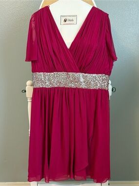 JS Boutique Fuchsia Chiffon Sequin Dress Wmn’s 18W Cocktail Formal Wear